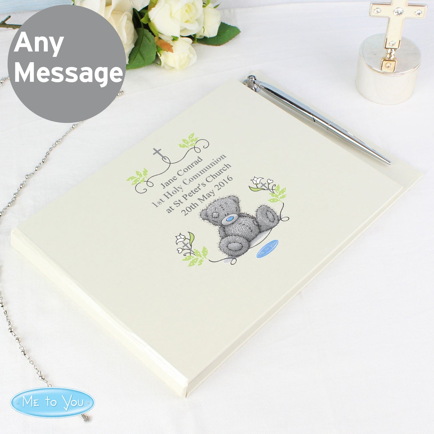 Personalised Religious Cross Hardback Guest Book & Pen - Personalise It!
