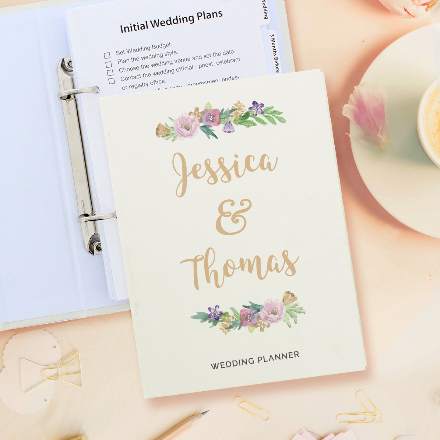 Personalised Floral Watercolour Wedding Planner - Personalise It!