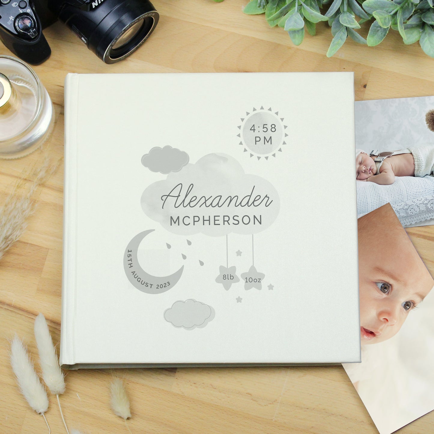 Personalised New Baby Moon & Stars Album with Sleeves - Personalise It!