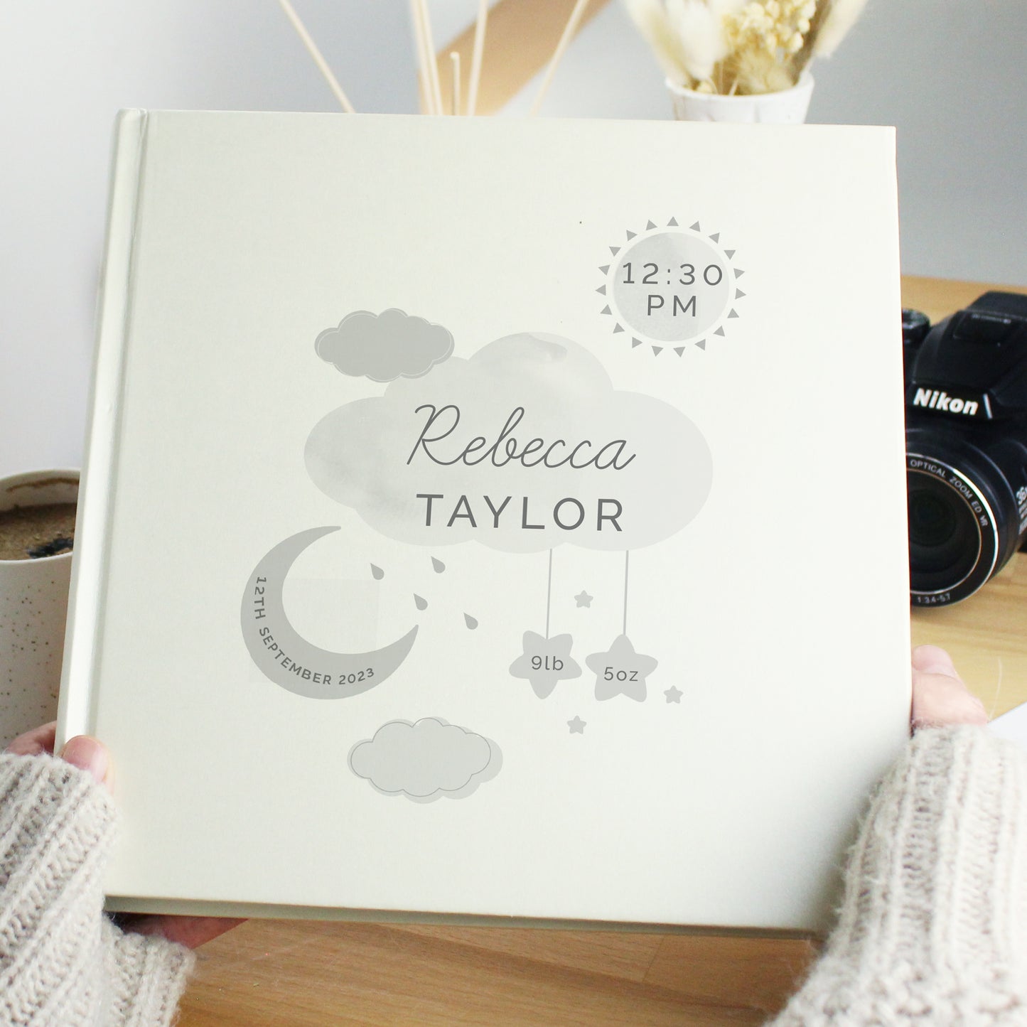 Personalised New Baby Moon & Stars Album with Sleeves - Personalise It!