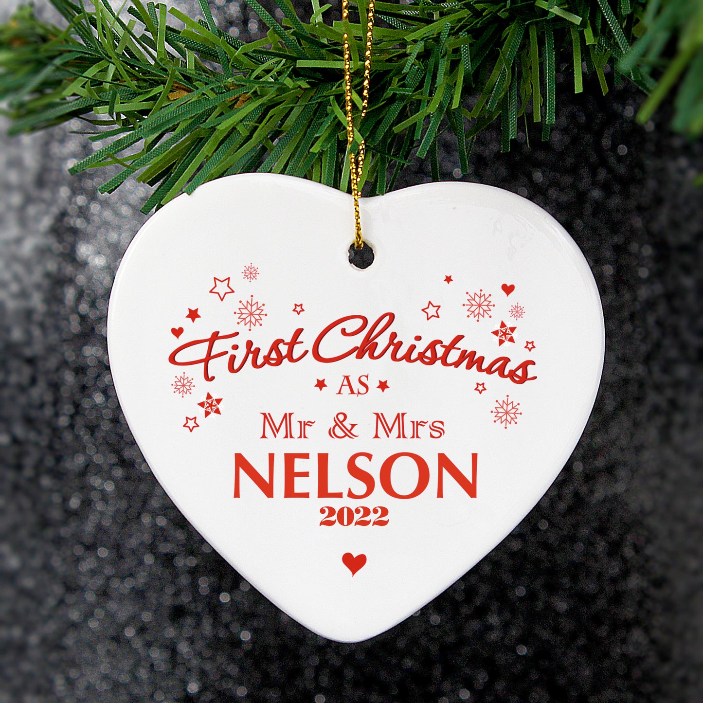 Personalised 'Our First Christmas' Ceramic Heart Decoration - Personalise It!