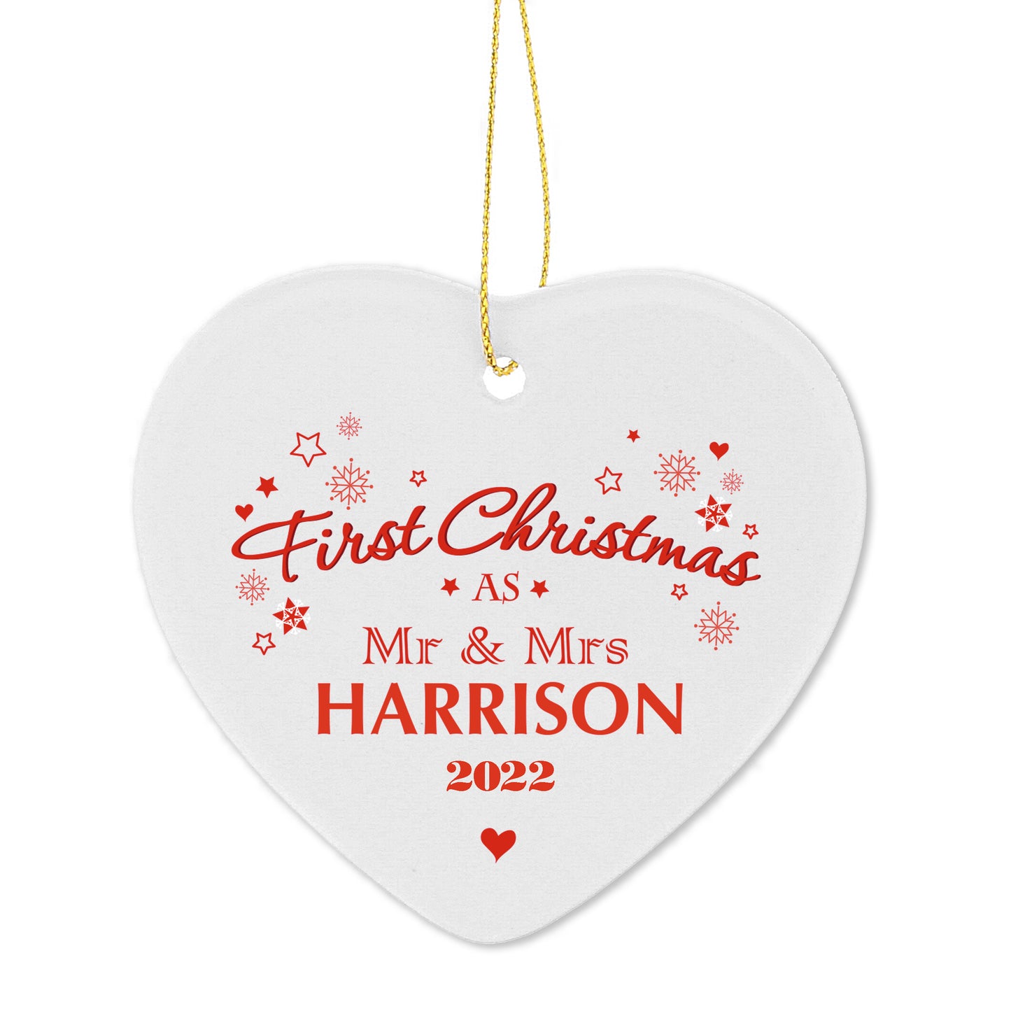 Personalised 'Our First Christmas' Ceramic Heart Decoration - Personalise It!