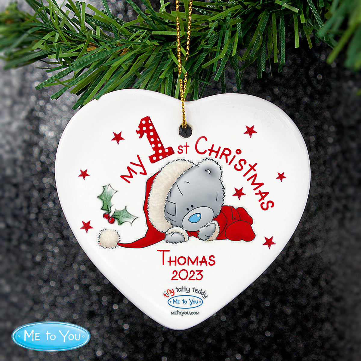 Personalised Me to You My 1st Christmas Ceramic Heart Decoration - Personalise It!