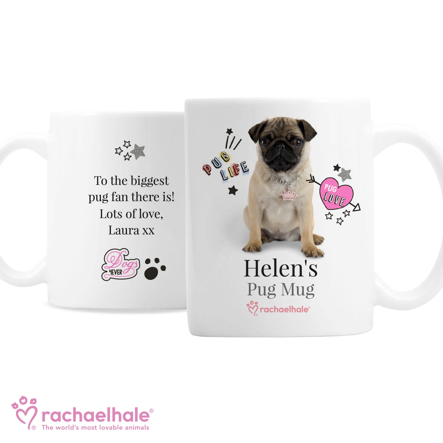 Personalised Rachael Hale Doodle Pug Mug - Personalise It!