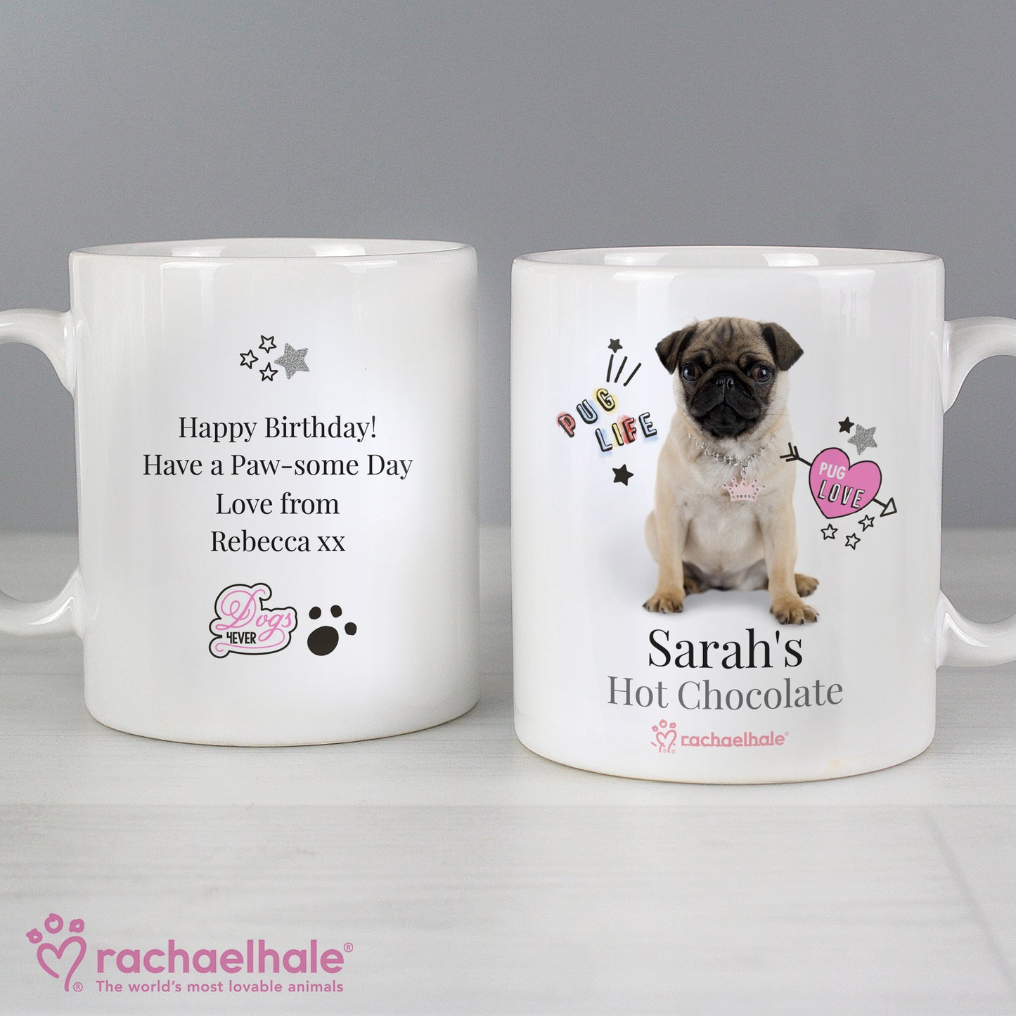 Personalised Rachael Hale Doodle Pug Mug - Personalise It!
