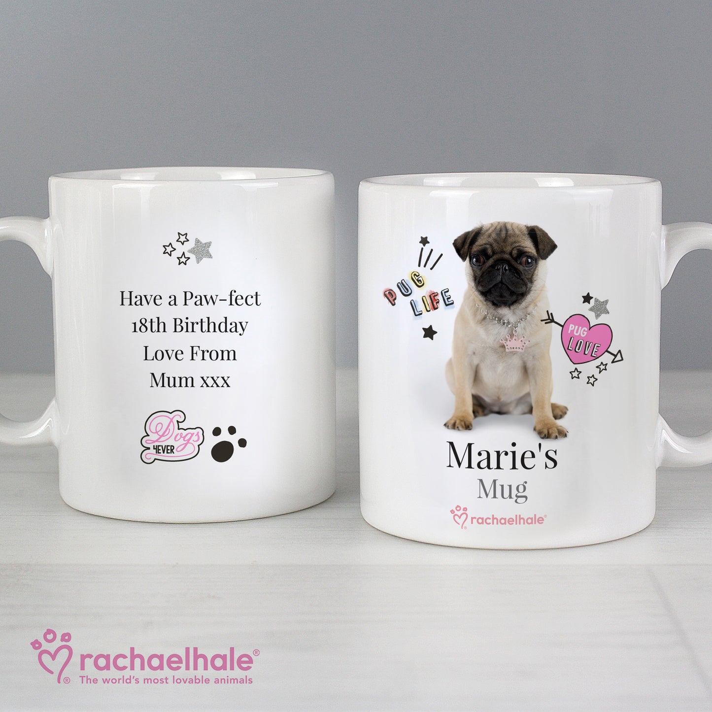 Personalised Rachael Hale Doodle Pug Mug - Personalise It!
