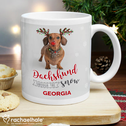 Personalised Rachael Hale Christmas Dachshund Through the Snow Mug - Personalise It!
