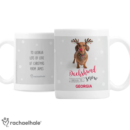 Personalised Rachael Hale Christmas Dachshund Through the Snow Mug - Personalise It!