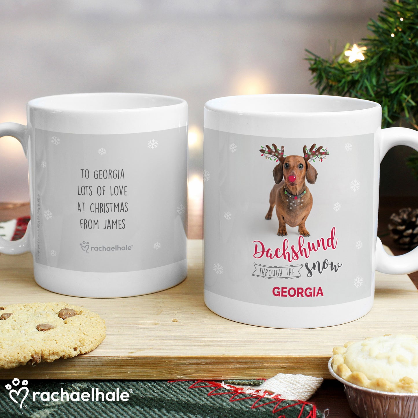 Personalised Rachael Hale Christmas Dachshund Through the Snow Mug - Personalise It!