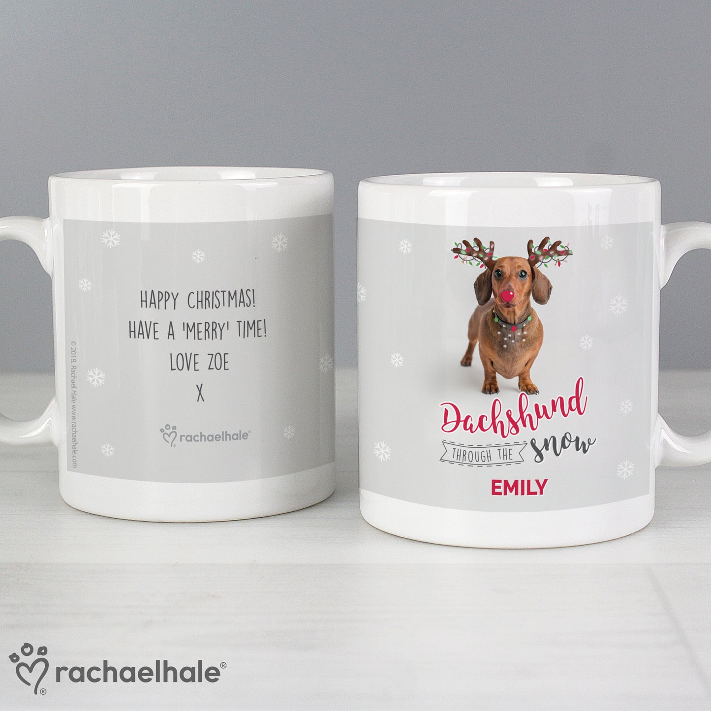 Personalised Rachael Hale Christmas Dachshund Through the Snow Mug - Personalise It!