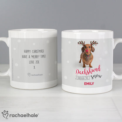 Personalised Rachael Hale Christmas Dachshund Through the Snow Mug - Personalise It!