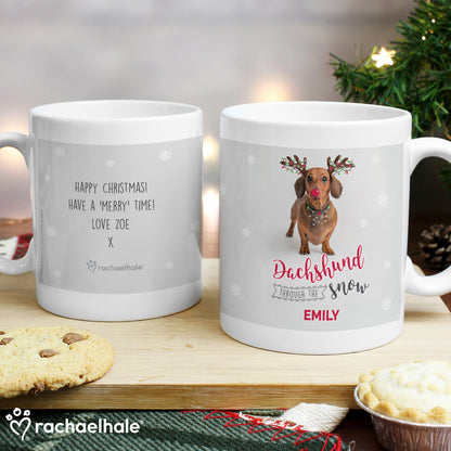 Personalised Rachael Hale Christmas Dachshund Through the Snow Mug - Personalise It!