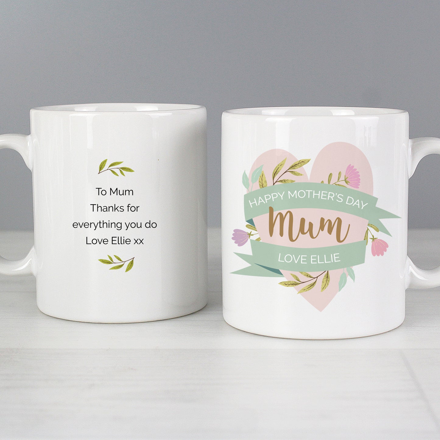Personalised Floral Heart Mothers Day Mug - Personalise It!