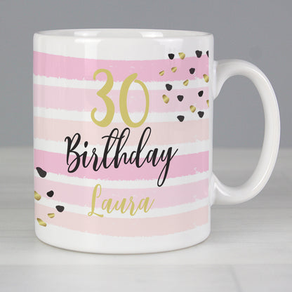Personalised Birthday Gold and Pink Stripe Mug - Personalise It!