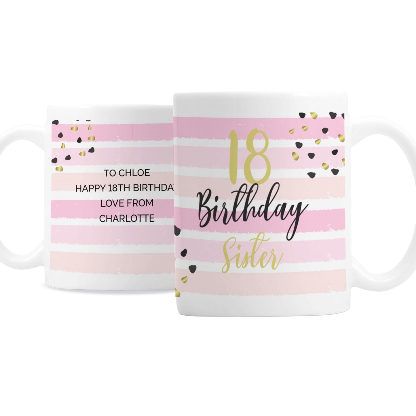 Personalised Birthday Gold and Pink Stripe Mug - Personalise It!