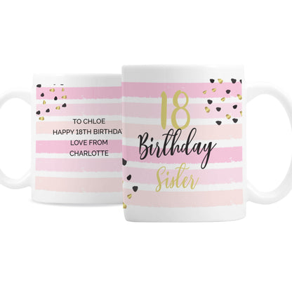 Personalised Birthday Gold and Pink Stripe Mug - Personalise It!
