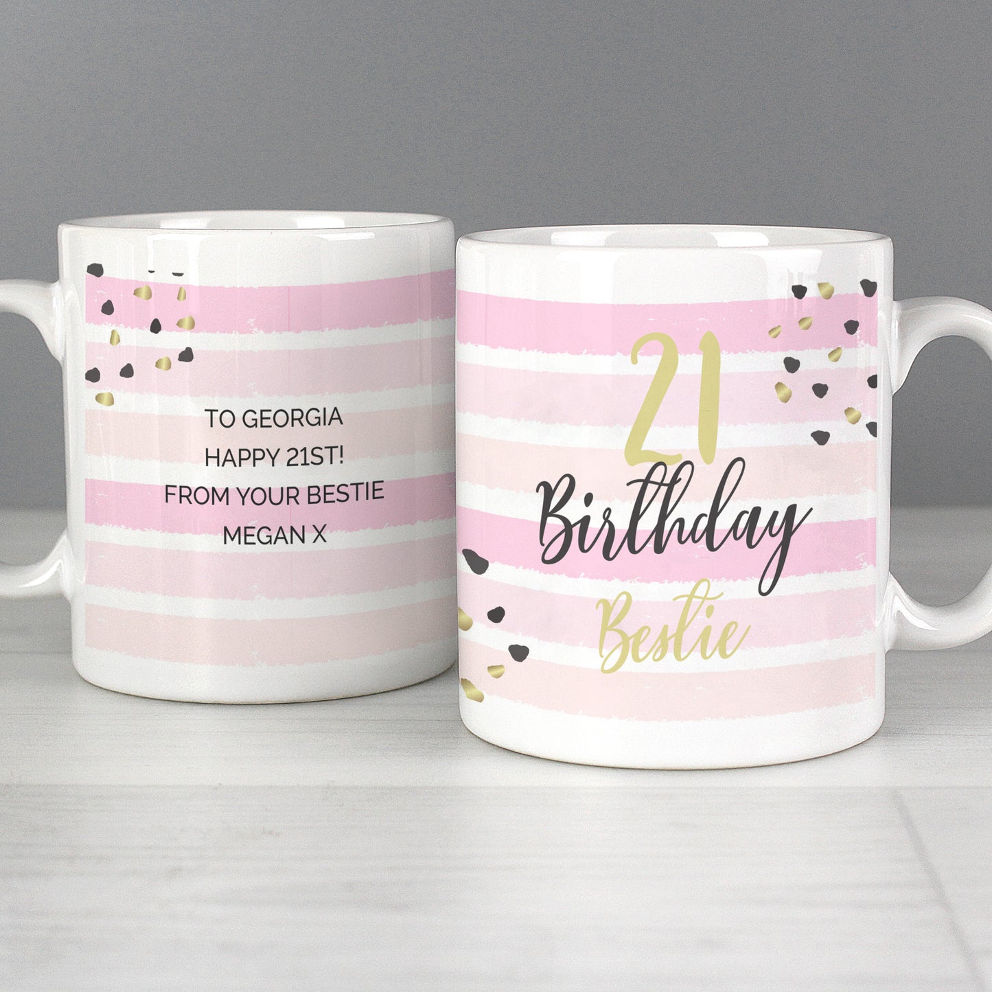 Personalised Birthday Gold and Pink Stripe Mug - Personalise It!