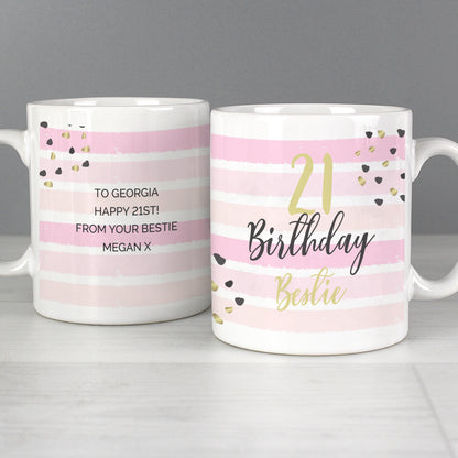 Personalised Birthday Gold and Pink Stripe Mug - Personalise It!