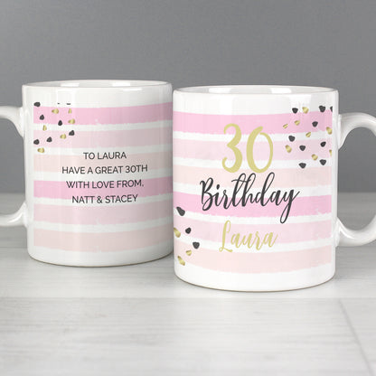 Personalised Birthday Gold and Pink Stripe Mug - Personalise It!