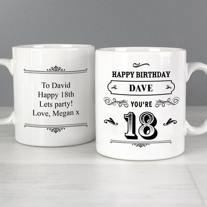 Personalised Birthday Vintage Typography Mug - Personalise It!