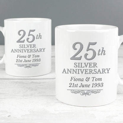 Personalised 25th Silver Anniversary Mug Set - Personalise It!