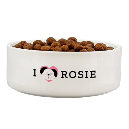 Personalised I Love my Dog - Cute Design 14cm Medium Ceramic White Pet Bowl - Personalise It!