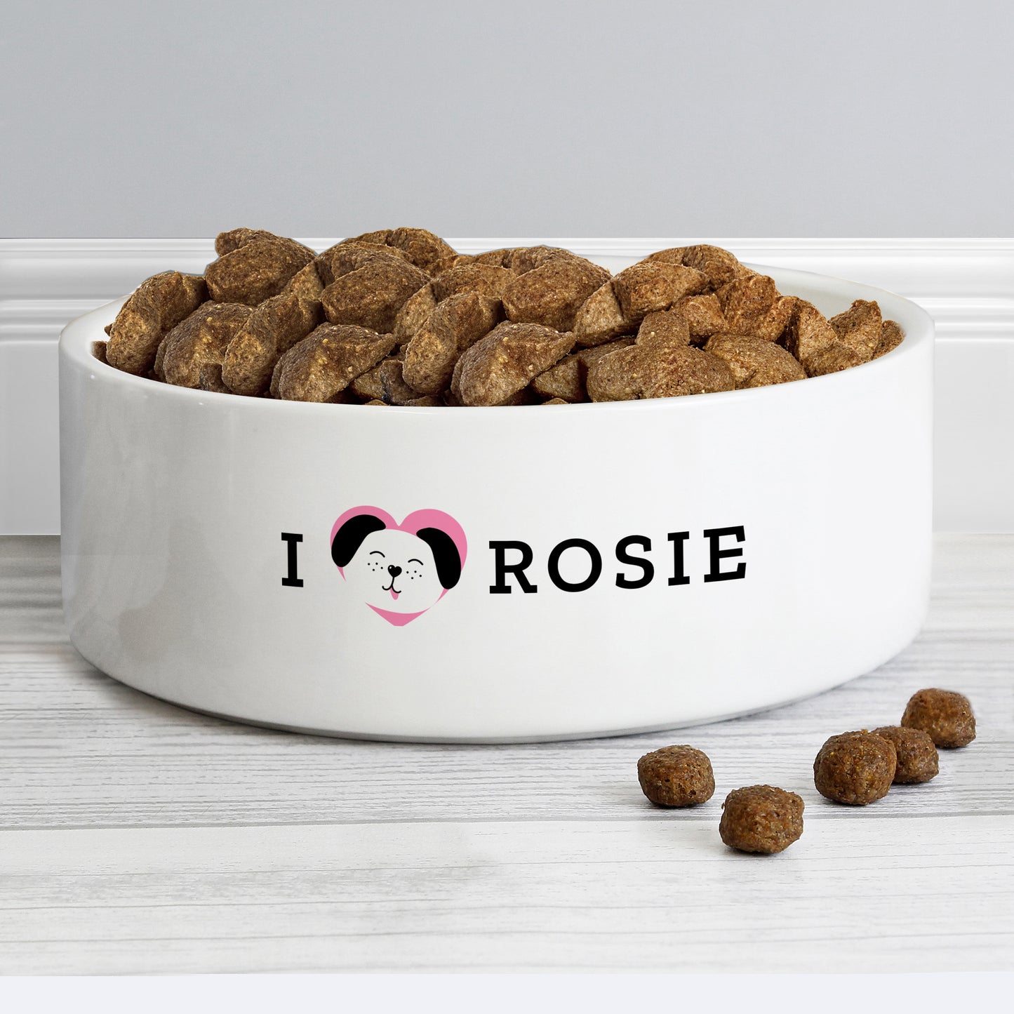 Personalised I Love my Dog - Cute Design 14cm Medium Ceramic White Pet Bowl - Personalise It!