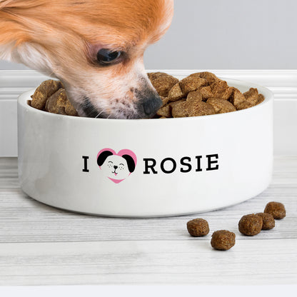 Personalised I Love my Dog - Cute Design 14cm Medium Ceramic White Pet Bowl - Personalise It!