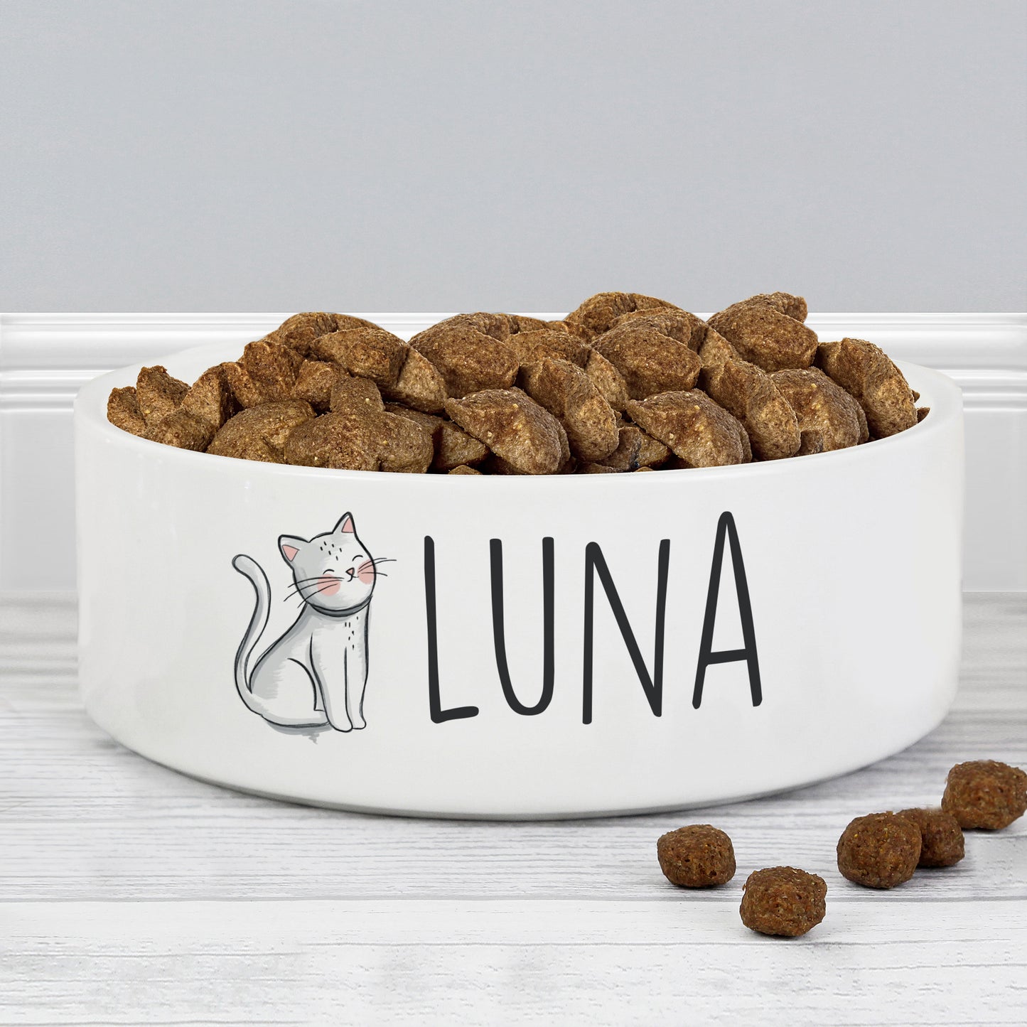 Personalised Scribble Cat 14cm Medium Pet Bowl - Personalise It!