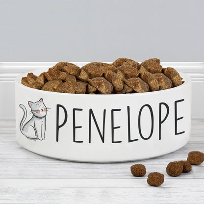 Personalised Scribble Cat 14cm Medium Pet Bowl - Personalise It!