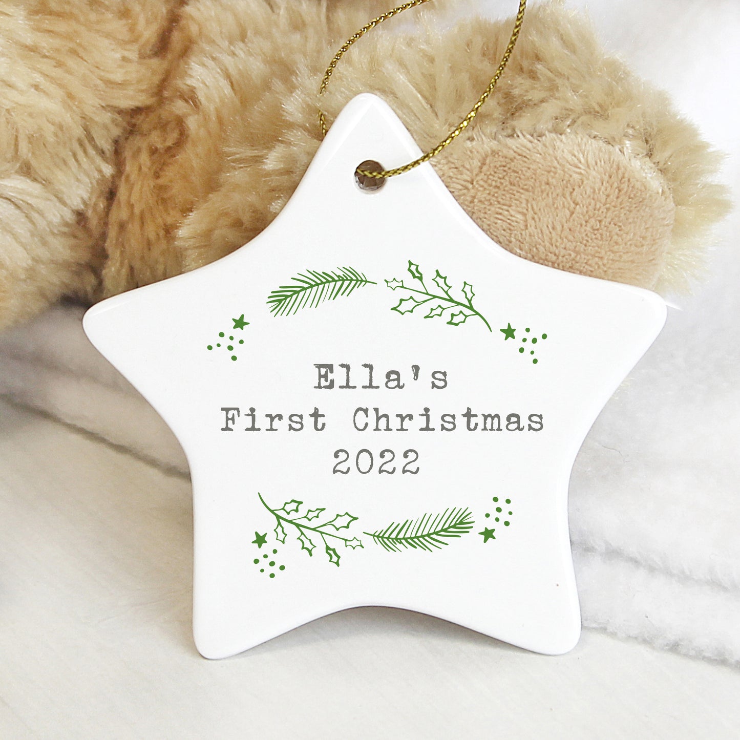 Personalised Christmas Holly Ceramic Star Decoration - Personalise It!