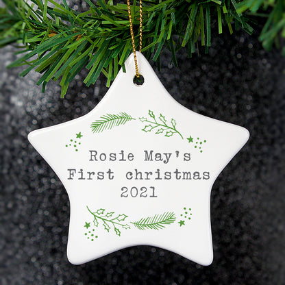 Personalised Christmas Holly Ceramic Star Decoration - Personalise It!