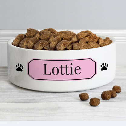 Personalised Pink Plaque 14cm Medium Pet Bowl - Personalise It!