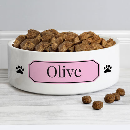 Personalised Pink Plaque 14cm Medium Pet Bowl - Personalise It!