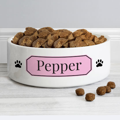 Personalised Pink Plaque 14cm Medium Pet Bowl - Personalise It!