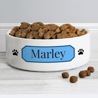 Personalised Blue Plaque 14cm Medium Pet Bowl - Personalise It!