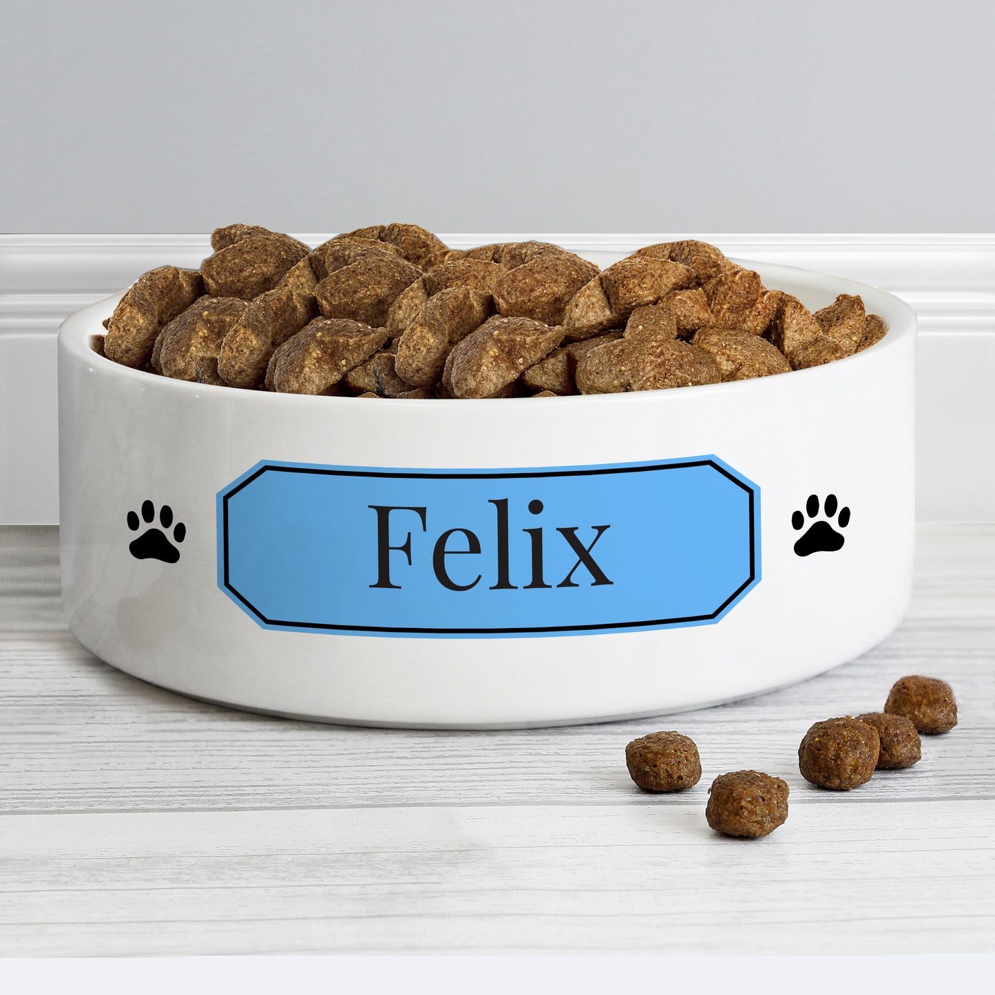 Personalised Blue Plaque 14cm Medium Pet Bowl - Personalise It!