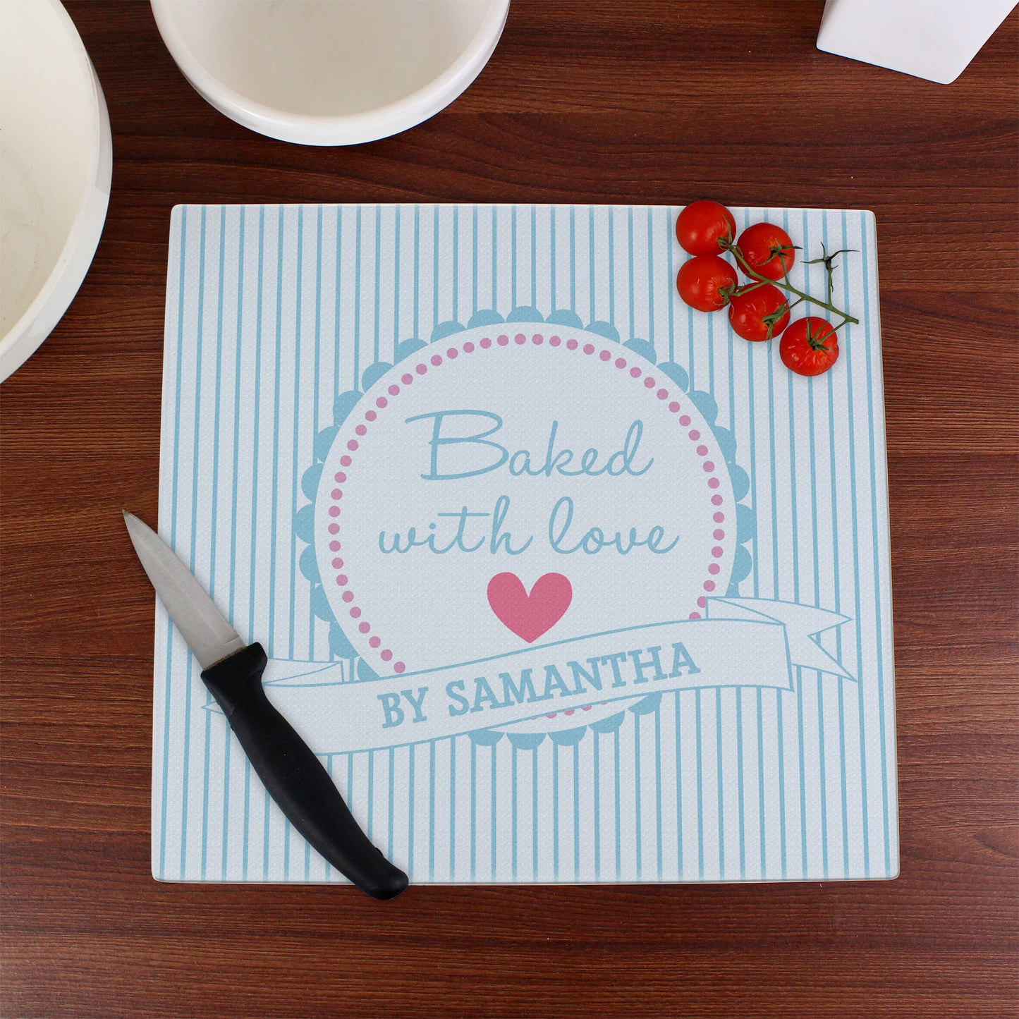 Personalised Baked With Love Glass Chopping Board/Worktop Saver - Personalise It!