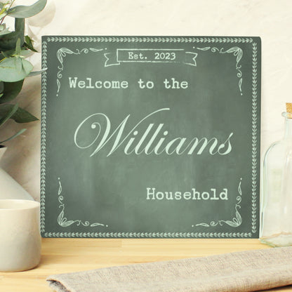 Personalised Family Chalk Glass Chopping Board/Workshop Saver - Personalise It!