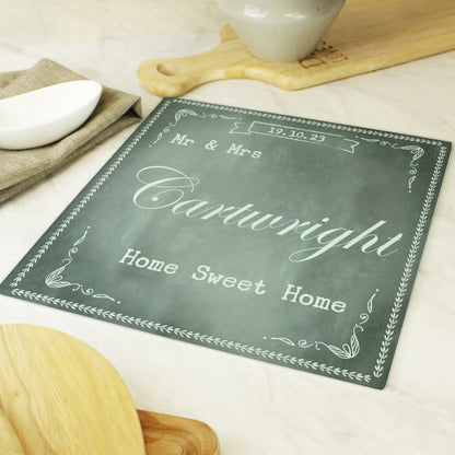 Personalised Family Chalk Glass Chopping Board/Workshop Saver - Personalise It!
