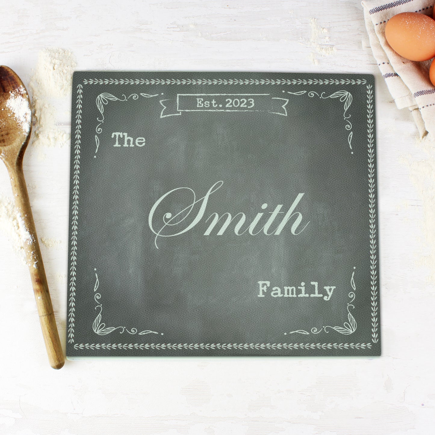 Personalised Family Chalk Glass Chopping Board/Workshop Saver - Personalise It!