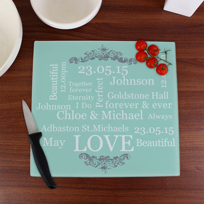 Personalised Typography Glass Chopping Board/Worktop Saver - Personalise It!