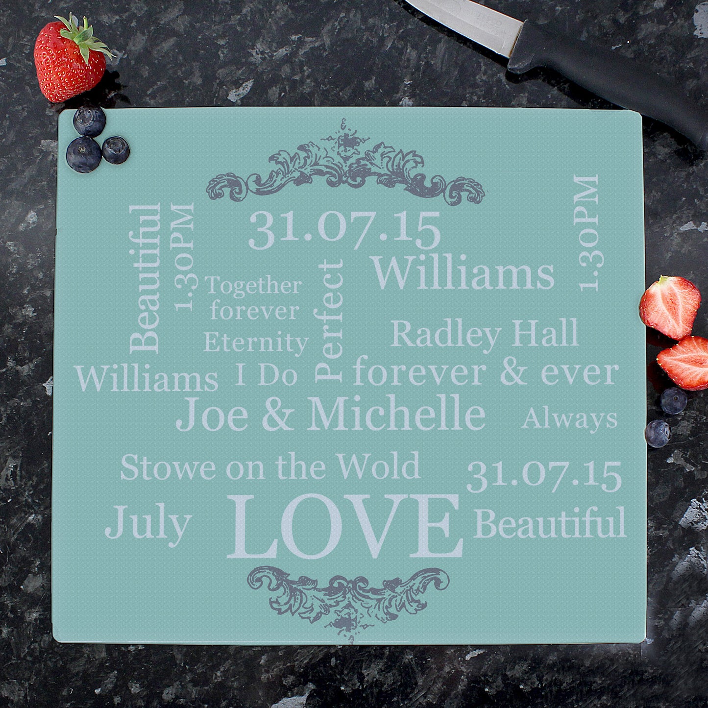 Personalised Typography Glass Chopping Board/Worktop Saver - Personalise It!
