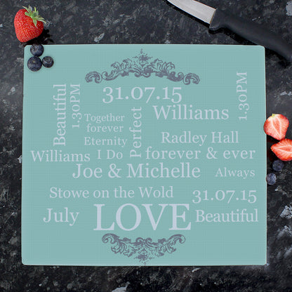 Personalised Typography Glass Chopping Board/Worktop Saver - Personalise It!