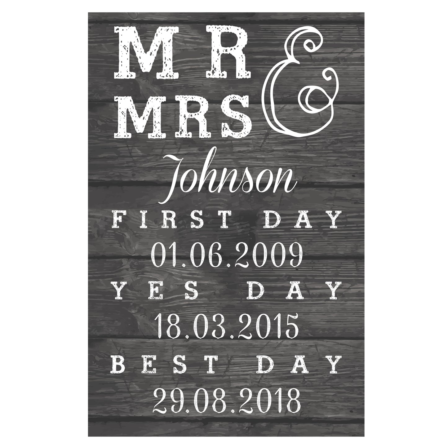 Personalised Mr & Mrs, First Day, Yes Day & Best Day Metal Sign - Personalise It!