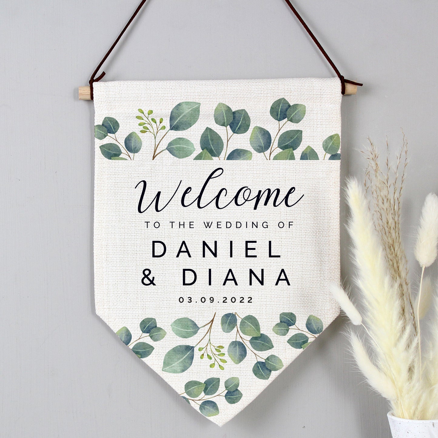 Personalised Botanical Wedding Hanging Banner - Personalise It!