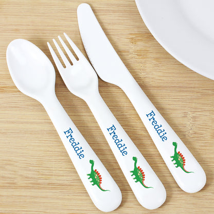 Personalised Dinosaur 3 Piece Plastic Cutlery Set - Personalise It!