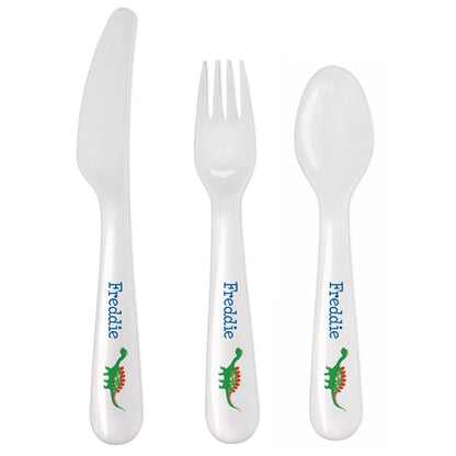 Personalised Dinosaur 3 Piece Plastic Cutlery Set - Personalise It!