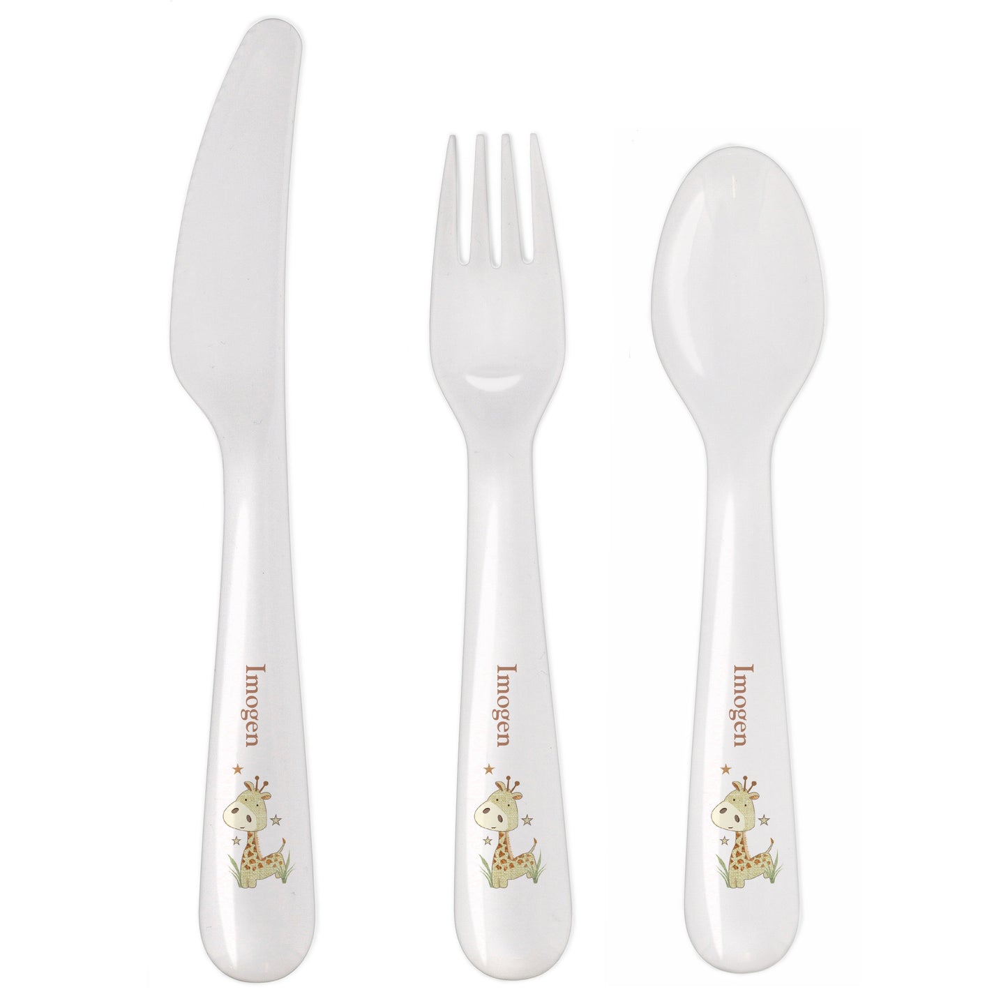 Personalised Hessian Giraffe 3 Piece Plastic Cutlery Set - Personalise It!
