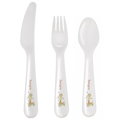 Personalised Hessian Giraffe 3 Piece Plastic Cutlery Set - Personalise It!